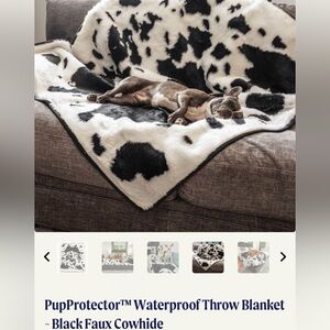 Pup protector waterproof throw blanket. Faux black cowhide